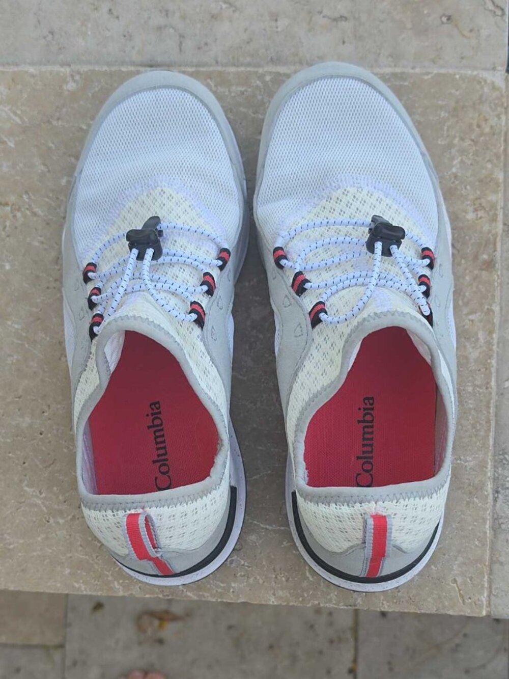 Columbia Lightweight Slip-On Trainer in White with Red Insoles